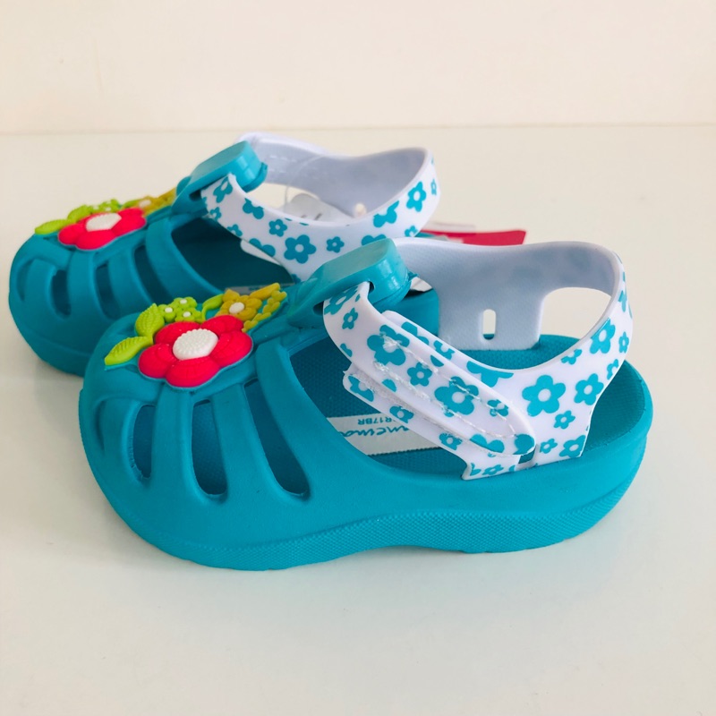 《現貨》IPANEMA SUMMER V BABY 女童 學步鞋 巴西尺寸17/18 寶寶 繽紛花朵 護趾 涼鞋-天空藍