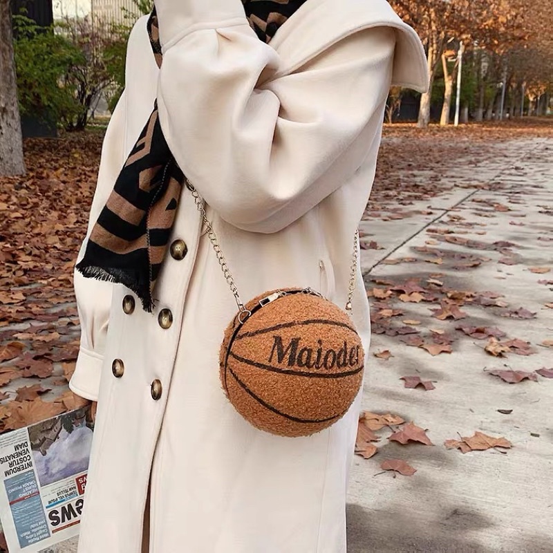 HT【秋冬新款毛毛籃球包】時尚斜跨包 斜背包 造型籃球包 女生包包 側背包