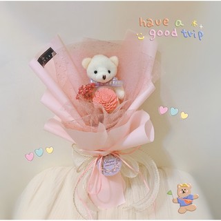 ♡生活裡的小美好 可愛熊熊花束♡《捧花 情人節花束 畢業花束 生日花束 永生花玻璃罩 永生花音樂盒》