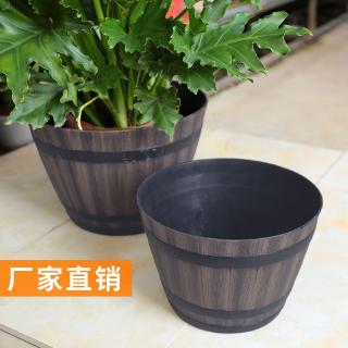 [現貨熱賣]樹脂 花盆 仿酒桶 加厚 PP 花園 陽臺 花卉 種植大號 田園風 塑膠 多規格 復古 簡約 睡蓮盆 可批發