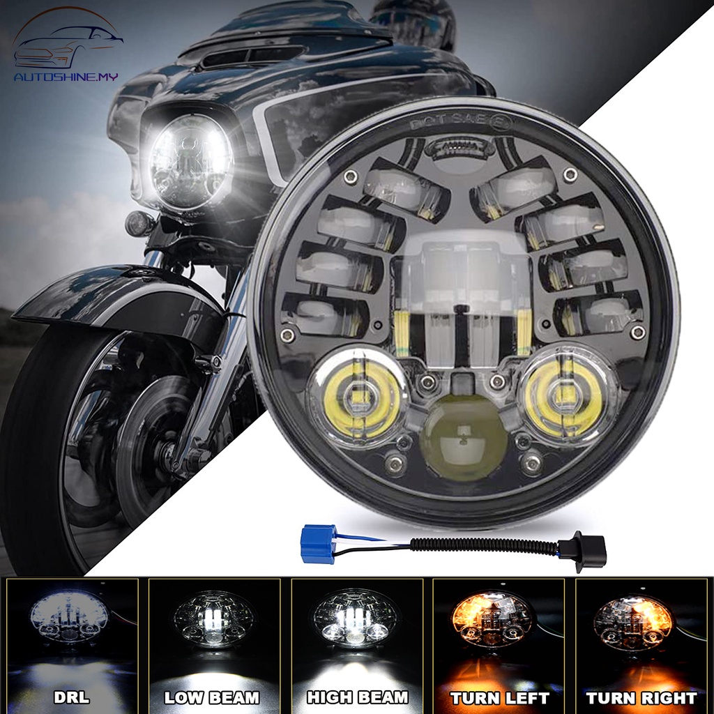 1 件 5.75 英寸 5 3/4 英寸 200W 圓形 Cree LED 摩托車頭燈遠近光燈燈泡,帶琥珀色轉向信號燈和