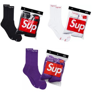 【area0439】全新正品 Supreme Hanes Crew Socks Logo 襪子 長襪 黑色 白色 紫色