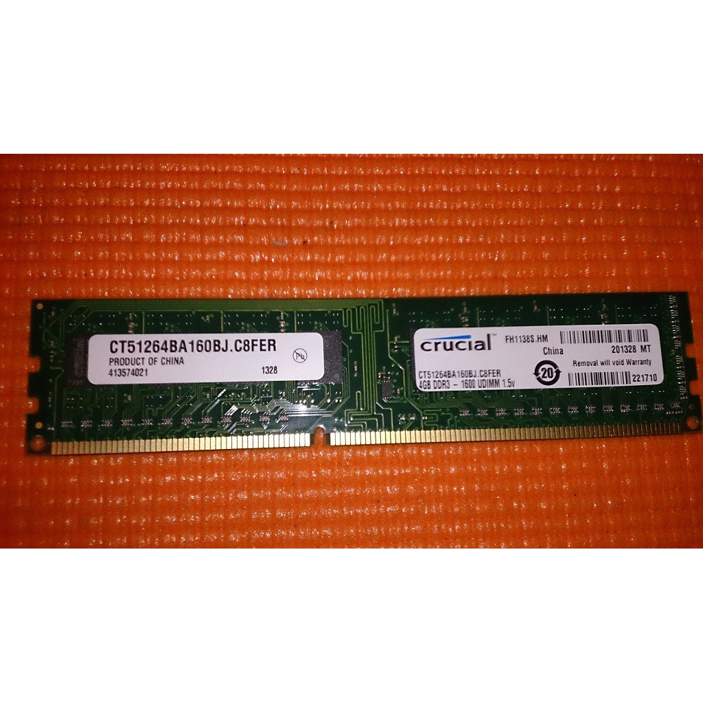 美光 Crucial 4G DDR3 1600 單面顆粒 記憶體, 功能正常