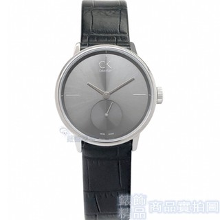 CK Calvin Klein凱文克萊K2Y231C3(小)手錶 時尚 灰黑面銀框黑皮帶 獨立小秒針 女錶【錶飾精品】