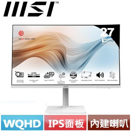 MSI微星 27型 Modern MD272QPＷ 2K IPS 商務平面美型電腦螢幕 白色款