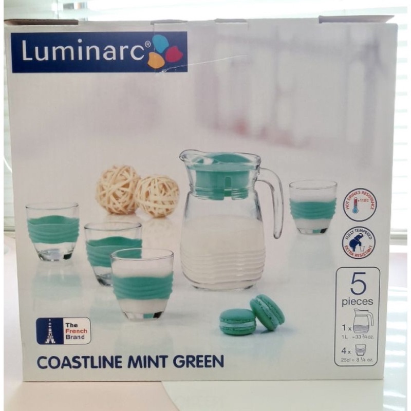 現貨 全新【法國Luminarc樂美雅】1.5L 水壺+杯子組 強化玻璃海岸線壺杯組