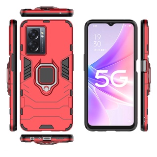 OPPO A57 5G黑豹手機殼A77 5G指環支架OPPO A57 2022 4G全包防摔保護套PC+TPU+金屬