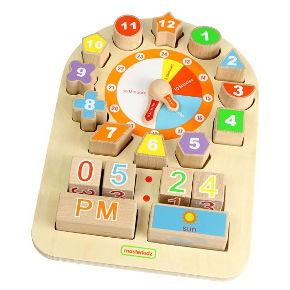 多功能時鐘學習板 Masterkidz 好童年 多功能教具 時鐘 形狀 積木堆疊 數數概念認知 手部小肌肉等統合訓練 蝦皮購物