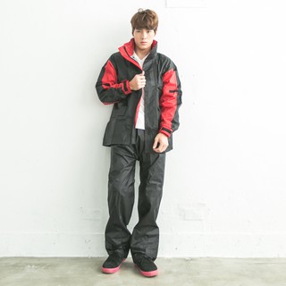 【現貨+免運+送收納袋】BrightDay勁馳兩件式風雨衣-黑/紅