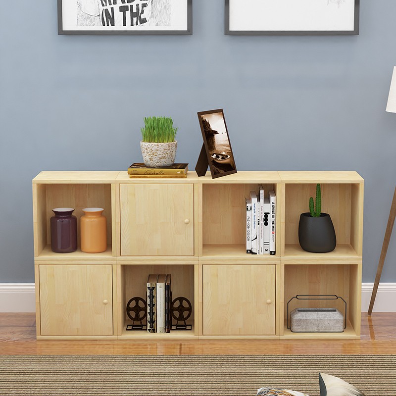 簡約實木小柜子自由組合方格柜單個書柜兒童收納儲物柜帶門可定制 蝦皮購物