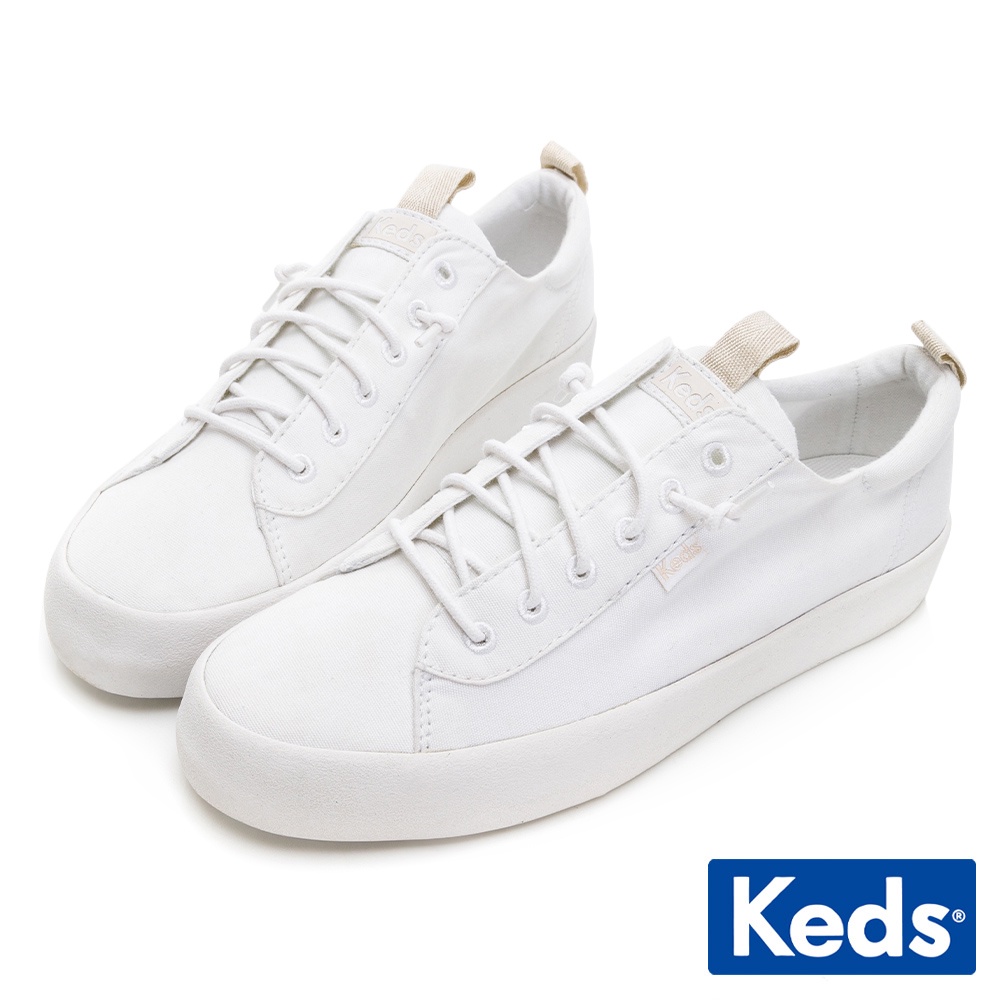 【Keds】KICKBACK 舒適免綁帶有機棉休閒鞋 - 白 (9221W123337)