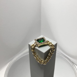 Aurora 韓式 經典祖母綠寶石鏈條戒指