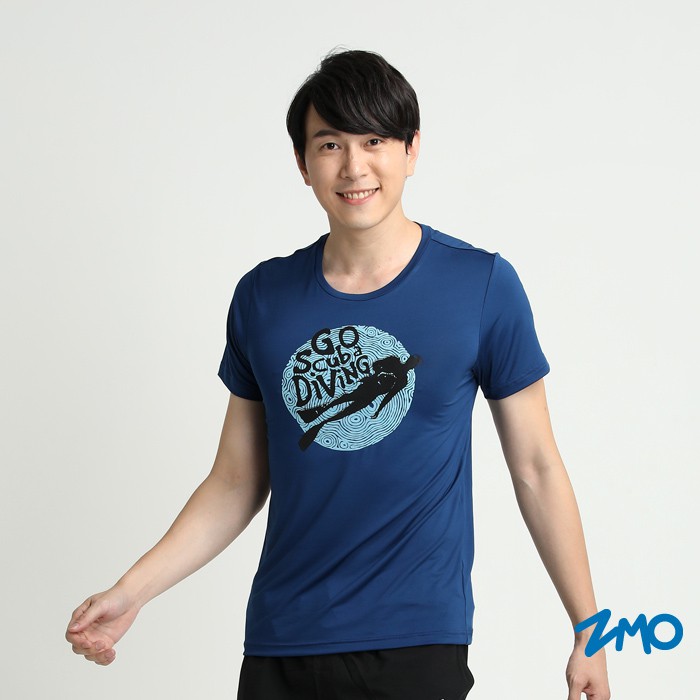 【ZMO】男抗UV彈力短袖T恤 - 深藍(潛水)排汗衫