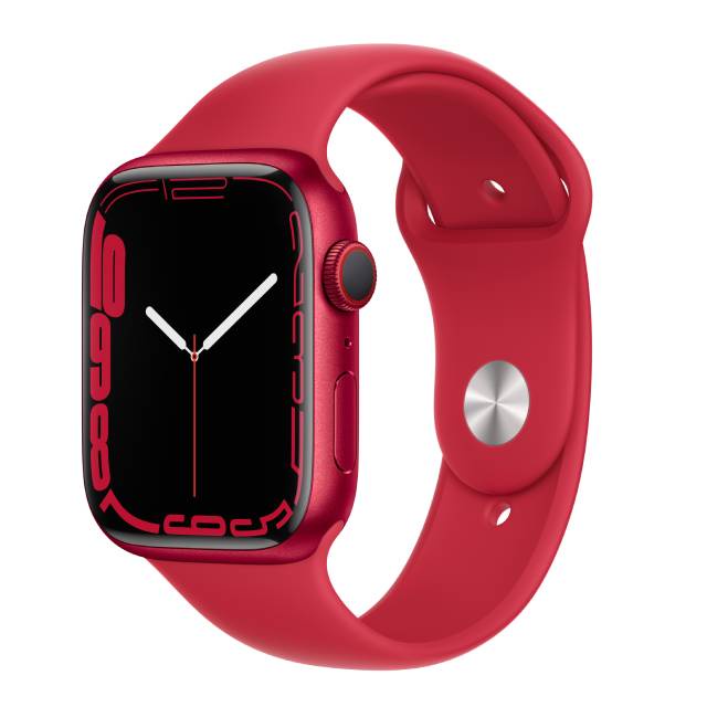 Apple Watch S7 GPS，45mm 紅色鋁金屬錶殼 搭紅色運動錶帶 _ 台灣公司貨 + 贈