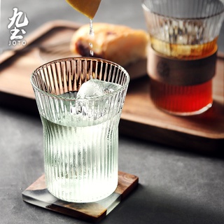 九土簡約豎條玻璃敞口冷飲杯日式玻璃杯子喝水杯透明創意咖啡酒杯果汁飲料泡茶杯家用玻璃杯奶昔杯簡約玻璃咖啡杯CUPR0500