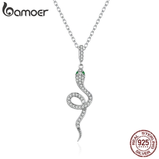 Bamoer 925 純銀輻射蛇心形吊墜項鍊為婦女家庭精美珠寶 SCN409