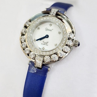 【Ogival 愛其華】流星系列-流光真鑽時標珠寶女腕錶-白水晶鑽藍錶帶(380-45DLW 母親節)
