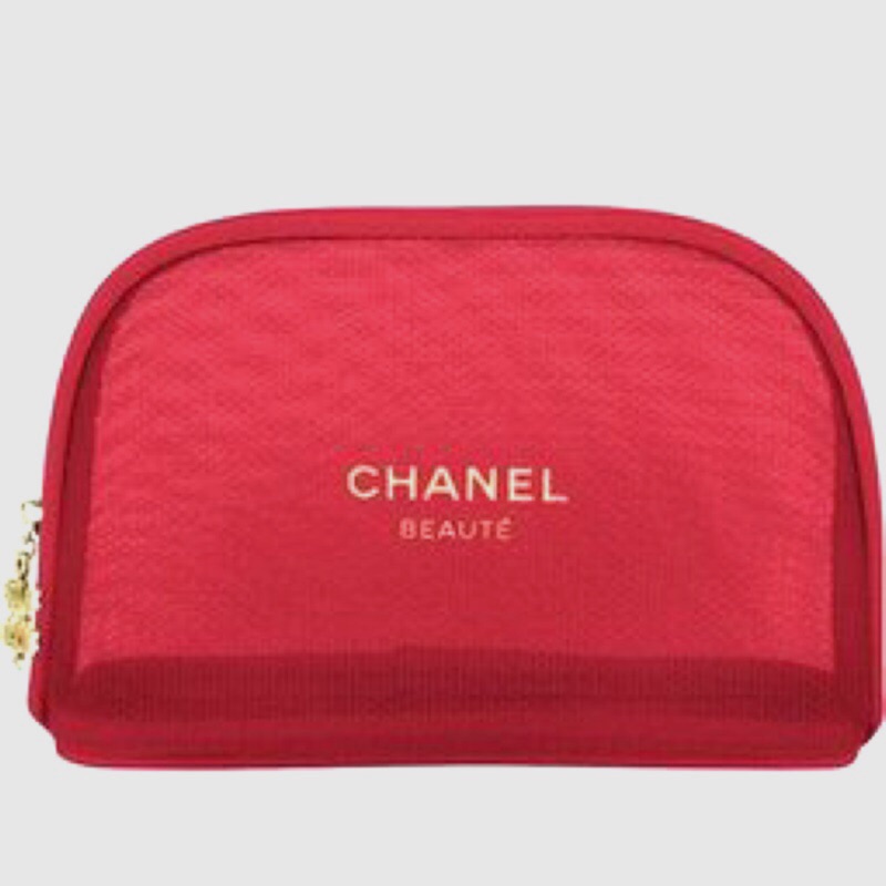 CHANEL香奈兒化妝包 日本高島屋百貨VIP禮 質感紅色 網紗 網狀化妝包 手拿包 手機包 收納包 零錢包 （紅色）