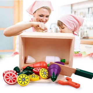 「king優優品」木制磁性蔬菜水果切切樂切水果玩具切切看男女孩過家家套裝