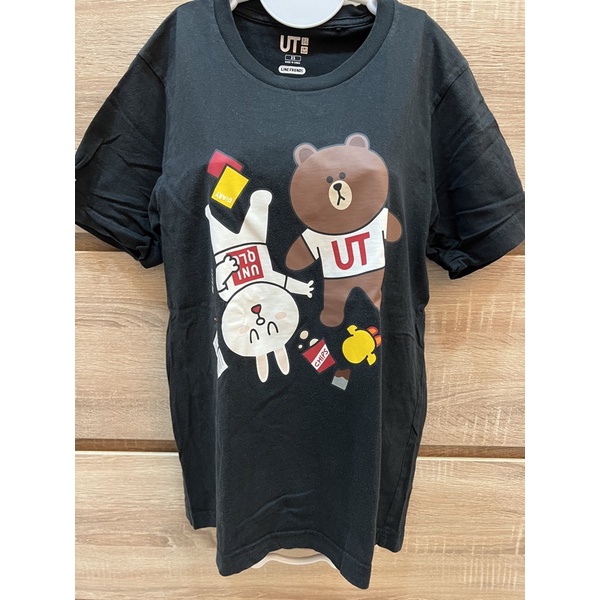 UNIQLO LINE FRIENDS熊大與兔兔黑色二手上衣T恤