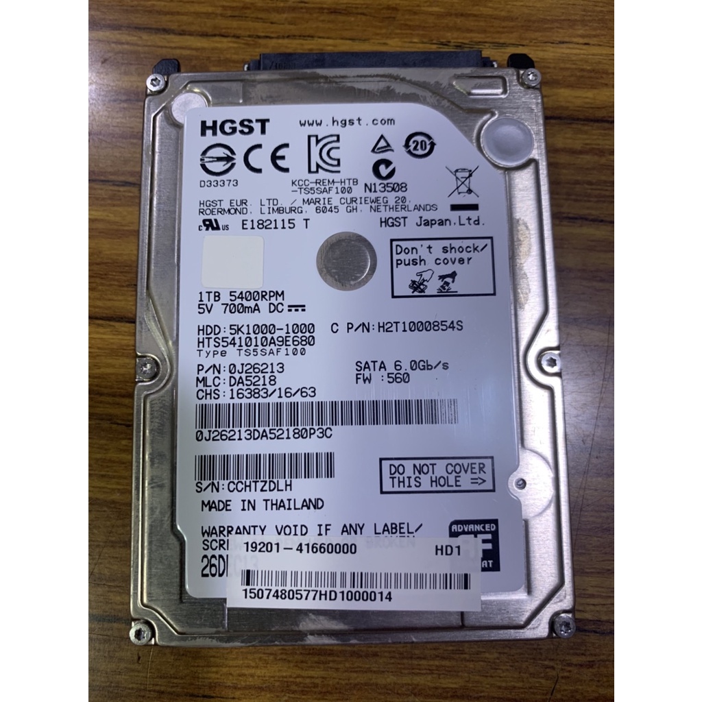 點子電腦-北投◎中古良品 HGST 1TB 2.5吋硬碟 9mm 筆電 內接應碟 550元