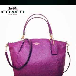 🇺🇸COACH 36058全新真品紫色真皮+防塵袋~壓紋C LOGO 3-way手提/側背/斜背兩用包6700元含運