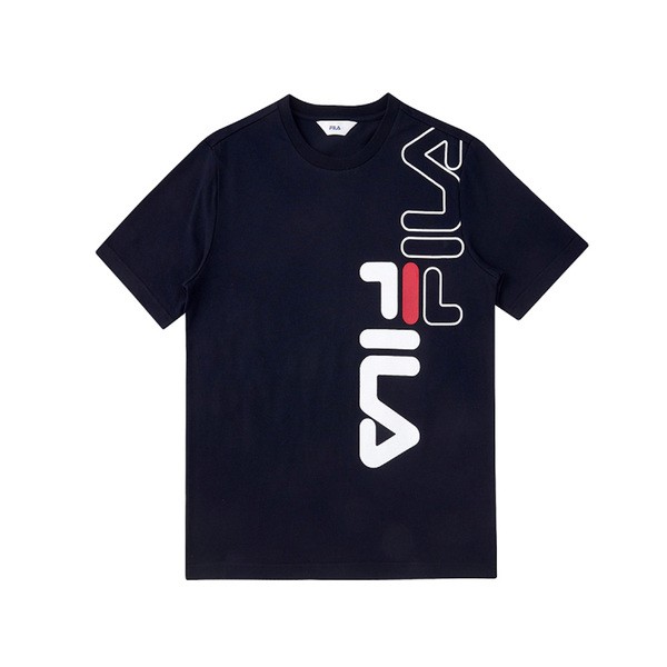 FILA 男款丈青色大LOGO休閒短袖上衣 1TEV-1502-NV