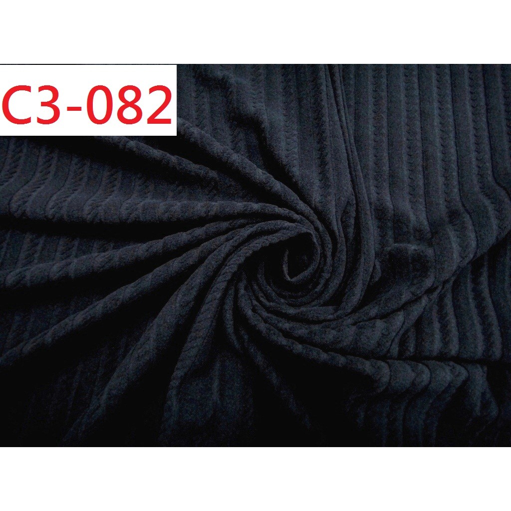 布料 針織保暖刷毛條紋布 (特價10呎300元)【CANDY的家】C3-082 秋冬黑色厚針織刷毛條洋裝套裝裙褲料