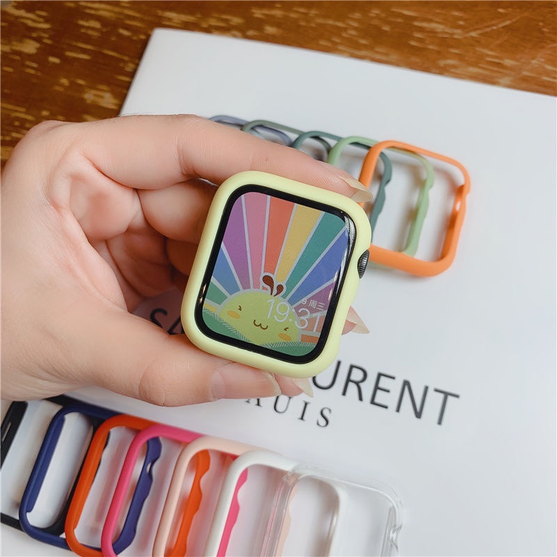 適用於 Apple Watch 7 7代 41mm 45mm 44mm 蘋果手錶保護殼 多彩PVC 手錶保護套 半包硬殼