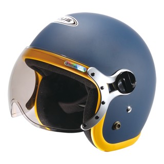 [小齊安全帽] 瑞獅 ZEUS ZS-383A 啞光藍/黃條 W造型飛行鏡片 超輕量 內襯全可拆 復古帽 機車安全帽