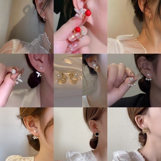 韓版時尚鑽石珍珠愛心魚尾形耳環女士高品質珠寶禮物