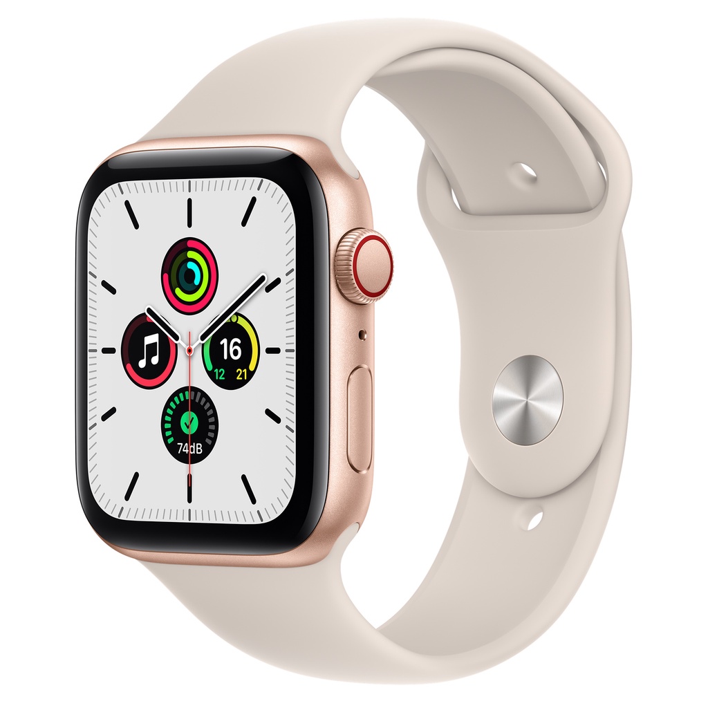 Apple Watch SE (GPS+LTE) ，44mm 金色鋁金屬錶殼 搭星光色 運動錶帶 _ 台灣公司貨