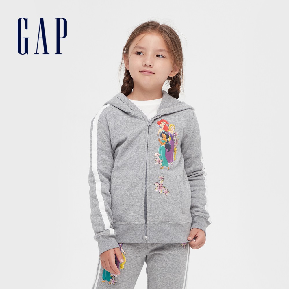 Gap 女童裝 Gap x Disney迪士尼聯名 連帽外套 碳素軟磨系列-淺灰色(614248)