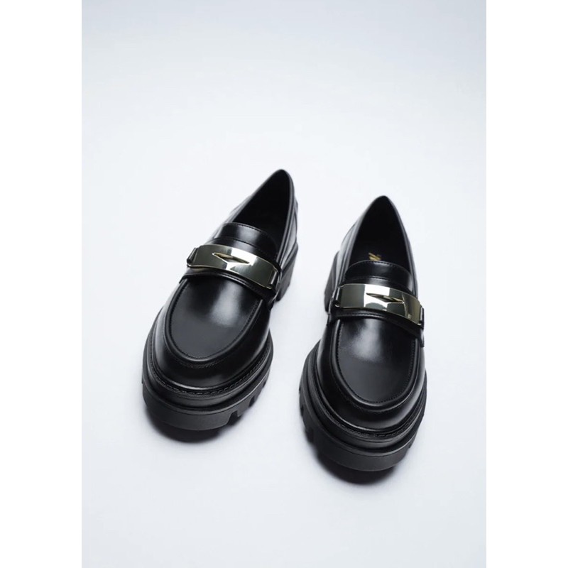 ZARA 溝紋鞋底樂福鞋#黑色#氣墊式設計#38號#平底鞋#懶人鞋