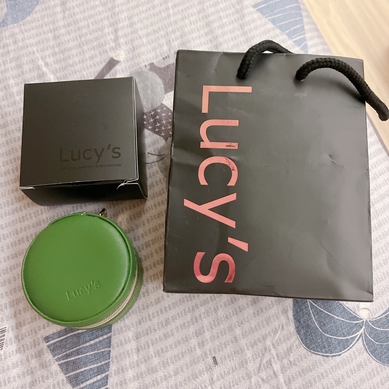Lucy’s 爆美 綠皮革飾品盒 拉鍊飾品盒 飾品包 拉鍊也超有質感 有logo 首飾盒