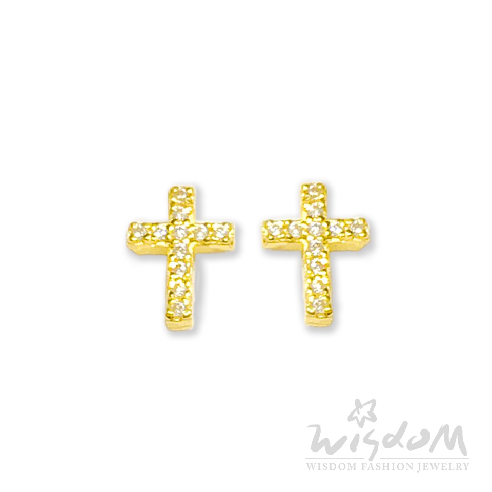 威世登 黃金十字架鑲白石耳環-矽膠耳束   GF00759-ABXX-GHX