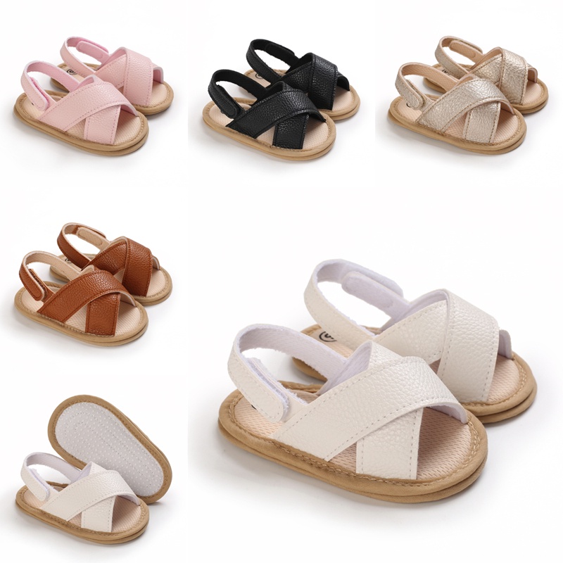透氣夏季女嬰涼鞋幼兒簡約風格純色軟底鞋戶外室內 Prewalker 0-18M 衣服