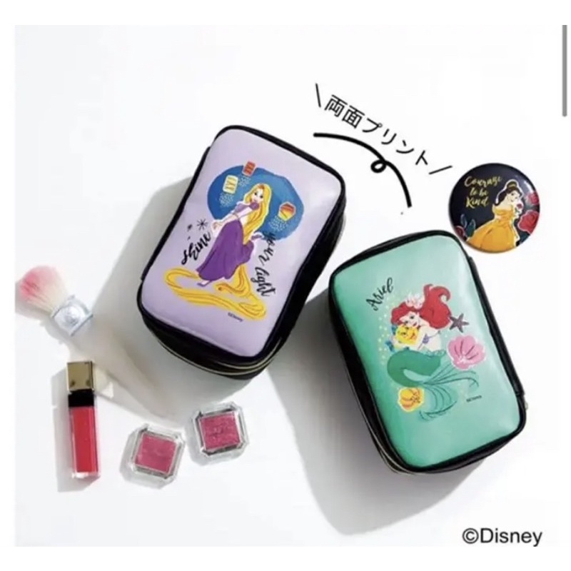 現貨 日本 迪士尼 公主系列 大容量 化妝包 萬用包 小美人魚 愛麗兒 長髮公主樂佩 美女與野獸 貝兒 隨身鏡 鏡子