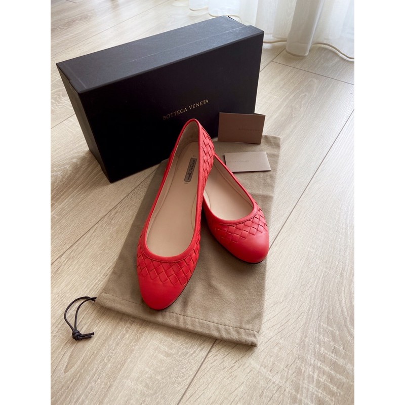 Bottega Veneta BV紅色經典編織芭蕾舞鞋 Nappa Ballerina Flats