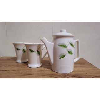 英國Diana Royal 陶瓷茶壺杯子組_綠葉圖樣