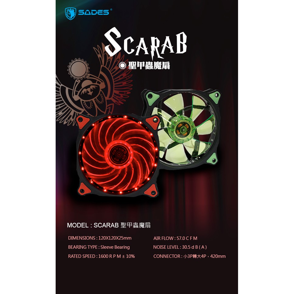 《網中小舖》全新公司貨 開發票 SADES SCARAB 聖甲蟲魔扇 TURBO 12CM LED風扇 (免運)