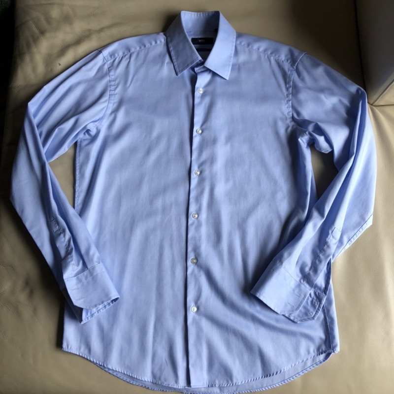 保證正品 HUGO BOSS 黑標 藍白 長袖襯衫 size 39/15.5 適合L