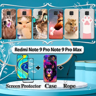2 合 1 Redmi Note 9 Pro Note 9 Pro Max 手機殼帶鋼化玻璃曲面陶瓷螢幕保護膜貓狗