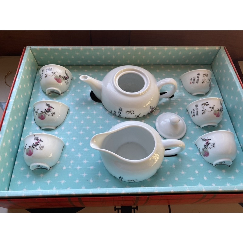 水墨畫風格 中國風 白色茶具組