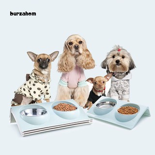 Bur雙碗設計不銹鋼狗貓小狗飼料食物水菜寵物用品 蝦皮購物