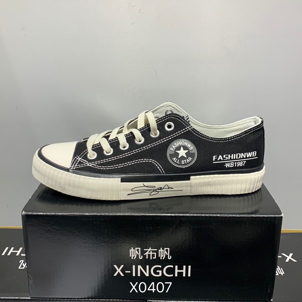 X-INGCHI 男款黑色星星休閒帆布鞋 NO.X0407