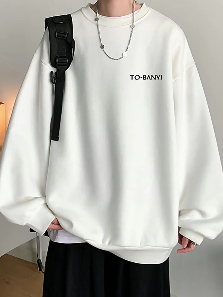 刷毛字母印花圓領套頭大學T 情侶裝流行刷毛款男潮版港風寬鬆版 大學T 印花T 長T（XY92）【壹號站】