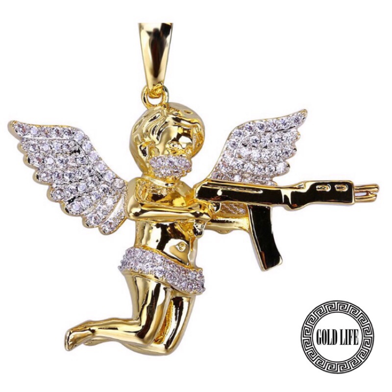 【GOLD LIFE】小天使與槍．HIP HOP．SWAG．金項鍊．鑽石項鍊．頑童MJ116．TGMF．嘻哈．GD