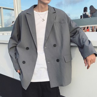 【宅男屋】韓版西裝外套 雙排釦四季可穿 男士經典款夾克 寬鬆帥氣 休閒簡約外套男 男生衣著 LSZ04