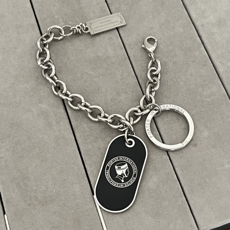 全新Porter 吊飾鑰匙圈+收納袋(條紋款）